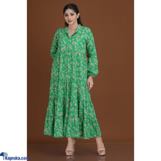 Cotton Silk  Printed Floral Frill Long Green Dress Buy Innovation Revamped Online for specialGifts