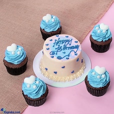 Celebratory Duo Blue  -Happy Birthday Mini Bento Chocolate Cake And Cupcake Buy birthday Online for specialGifts