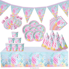 7 In 1 Unicorn Birthday Decorations  With Birthday Flags, 6 Hats, Plates , Napkins, Blow Outs Whistles And Table Cloth AJ0573 Buy birthday Online for specialGifts