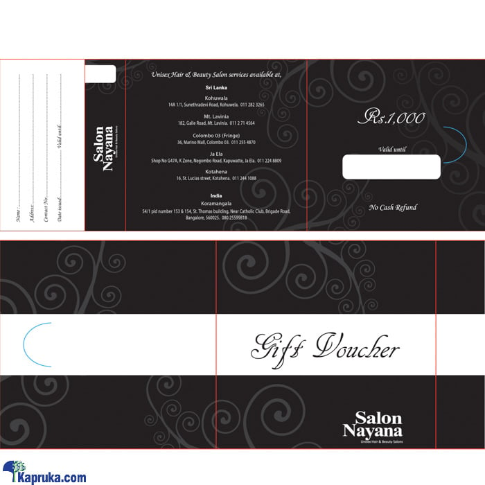Salon Nayana Gift Voucher Rs.1000 Online at Kapruka | Product# giftVoucher00N1_TC1