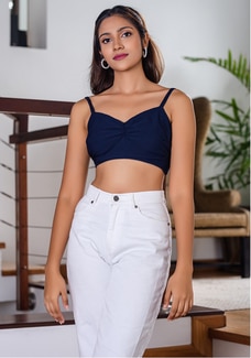 BACK KNOT NAVY BLUE STRAPY CROP TOP Buy NILS Online for specialGifts
