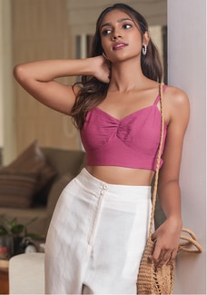BACK KNOT PINK STRAPY CROP TOP Buy NILS Online for specialGifts