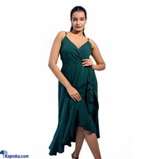 Raphael Front Cross-Over Flounce Strapped Midi Dress Buy KICC Online for specialGifts