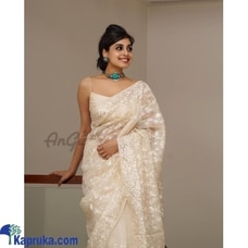 Pure Organza saree white Thread Embroidery Work all over with crochet lace Buy Xiland Group Ventures Pvt Ltd Online for specialGifts
