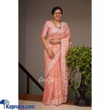 Pure Organza saree white Thread Embroidery Work all over with crochet lace at Kapruka Online