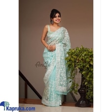 Pure Organza saree white Thread Embroidery Work all over with crochet lace Buy Xiland Group Ventures Pvt Ltd Online for specialGifts