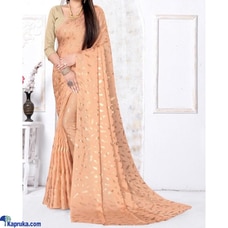 Feathers gold foil printed in Satin Saree ans glod banglori silk blouse at Kapruka Online