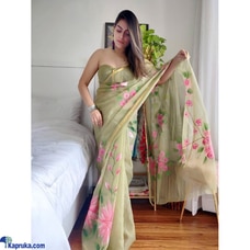 Organza Digital Print Soft Shiny Art Silk Saree with inspired Gold Woven Borders both sides Buy none Online for specialGifts