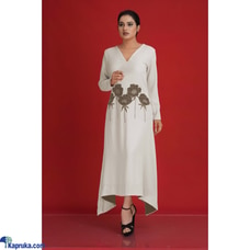 Cream Satin Silk Waist Applique Embroidery Long Dress Buy Innovation Revamped Online for CLOTHING