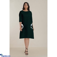 Dark Green Linen Dress With Side Pocket Embroidery Buy Innovation Revamped Online for specialGifts