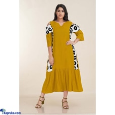 Yellow Slab Linen Long Dress With Polka Dot Batik Buy Innovation Revamped Online for CLOTHING