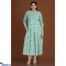 Green Cotton Silk Printed Floral Flared Long Dress Buy Innovation Revamped Online for specialGifts