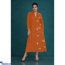 Cotton Silk Tigers Embroidery Orange Dress Buy Innovation Revamped Online for CLOTHING