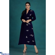 Cotton Silk Tigers Embroidery Dark Blue Dress Buy Innovation Revamped Online for specialGifts