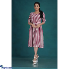 Cotton Silk Red & White Stripes Pleated Dress Buy Innovation Revamped Online for specialGifts