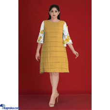 Yellow Cotton Silk 3D Flowers Sleeve Pintuck Dress Buy Innovation Revamped Online for CLOTHING