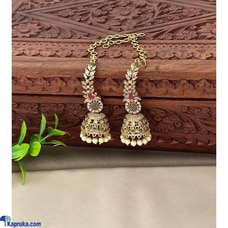 PREMIUM QUALITY ANTIQUE GOLD  REAL KEMP EMERALD JHUMKA WITH PEARL HANGING Buy Sindu`s Collections.lk Online for specialGifts
