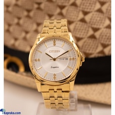 Citizen Gent`s Gold Colour Watch with a White Dial and a Sapphire Crystal Glass Buy Chanaka watch Online for specialGifts