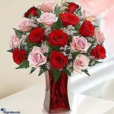 20 Red And Pink Roses In Glass Vase  Online for intgift