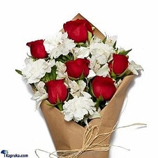 Beautiful Red And White Flowers Bouquet  Online for intgift