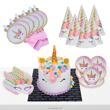Unicorn Birthday Bundle -  Little Unicorn Ribbon Cake With Party Essentials at Kapruka Online