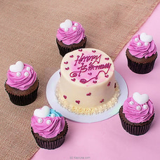 Celebratory Cake Duo Pink - Happy Birthday Mini , Bento Chocolate Cake And Cupca at Kapruka Online