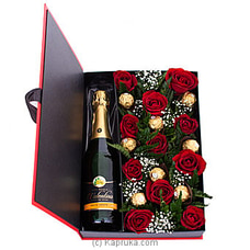 Romance In Advance- Mix Of Red Roses, Ferero Rochers, Non-Alcoholic Wine Bottle Buy Flower Republic Online for flowers