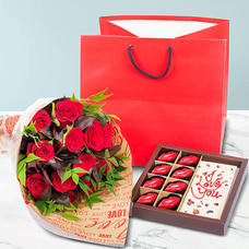 Irresistible Kisses To My Love Gift Bundle With Java Lips With Rose Petal Slab Chocolate And 12 Red  at Kapruka Online