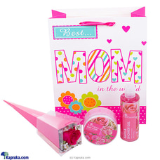 Best Mom In The World Gift Set  - Pink Rose With Cosmetic Gift For Mom`s  By Flower Republic  Online for flowers