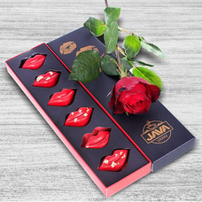 `Sealed with a Kiss `Java Lip Chocolates With Single Rose Buy valentine Online for specialGifts