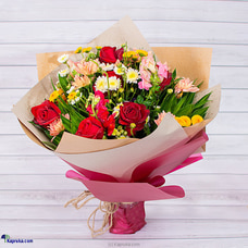 Warm Sunset Flower Bouquet With 5 Sandriyana Gold And 6 Red Roses Buy Flower Republic Online for flowers