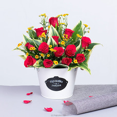 `Love Is The Answer` 15 Red Rose Arrangement in a Metal Basket Buy valentine Online for specialGifts