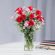 Passion Blooms In Purple And Red Vase - 15 Red Rose  with Chrishanthimus Buy Flower Republic Online for flowers