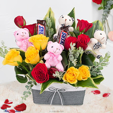 Roses And Sweet Treats Vase Buy Flower Republic Online for flowers