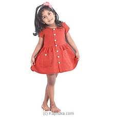 Heart-shaped wooden buttons Short Dress Brown Red-LD002 at Kapruka Online