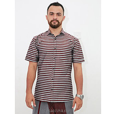 Cotton Weavers Men`s Handloom yellow Shirt gray nd red striped  -HS0119 Buy COTTON WEAVERS HANDLOOM SRI LANKA Online for specialGifts