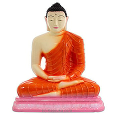 `Dhyan Mudra` Buddha Statue- Orange(8 Inch) Buy ornaments Online for specialGifts