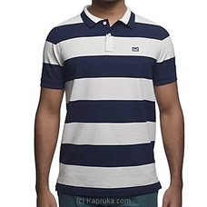 Men`s Slim Fit Rugby Stripe Polo T-shirt  White and Navy at Kapruka Online