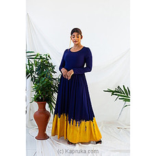 TR0183/NAVY BLUE/LEMON YELLOW - Handmade Batik Maxi Dress With Flared Skirt By Trend Republic at Kapruka Online for specialGifts