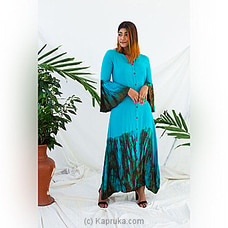 TR0170/ BLUE / brownish orange -handmade batik shift dress with baggy sleeves at Kapruka Online