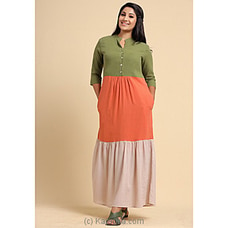 Crepe Voile Tri-Colour Dress Green, Orange - Beige at Kapruka Online