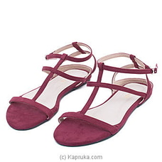 Maroon Suede Ankle Strap Sandals -ladies Casual Wear - Open Toe Flat -teen Footwears - Comfy Namp; Simple Strappy Flat Shoes - Women Summer Collection at Kapruka Online