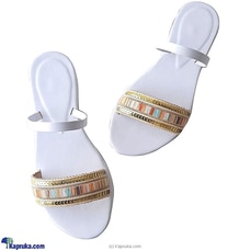 Ladies White  Open Toe Flats - Casual Summer Two Strap Slide Teen Footwear - Women Fancy And Comfortable Slippers By Blossom Outfits at Kapruka Online for specialGifts