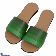Women 4 Stripes Green Shaded Leather Slipper -Ladies Casual Footwear  - Comfortable Teens Summer Peep Toe Flat Shoes Buy Innovation Revamped Online for specialGifts