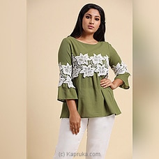 Soft Cotton Mix Lace Frill Top-Green at Kapruka Online