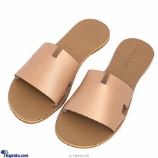 Women Gold Wide Open Slit Leather Slipper - Ladies Casual Footwear  - Comfortable Teens Summer Flats Sandals  Online for specialGifts