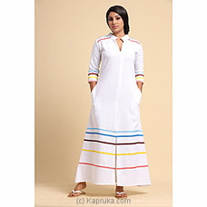 Linen Embroidered Long Dress White at Kapruka Online