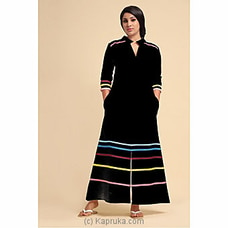 Linen Embroidered Long Dress Black at Kapruka Online