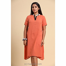 Soft Cotton Short Dress with Batik Collar Orange at Kapruka Online