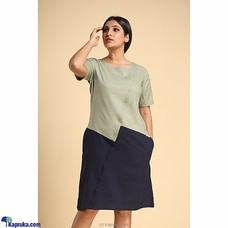 Linen Two-tone Pintuck Dress Olive Green at Kapruka Online